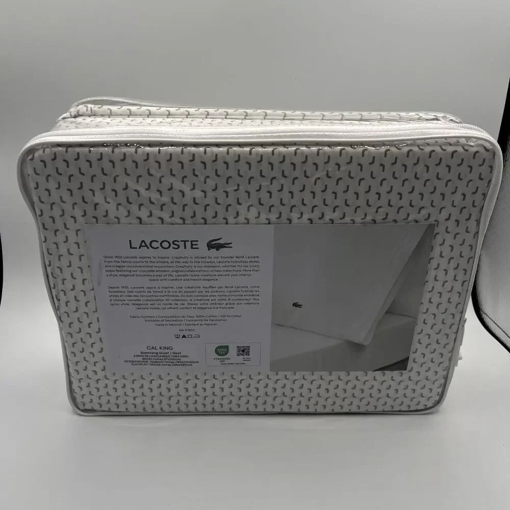 LACOSTE 100% Cotton Percale 4piece Cal King Sheet Set NWT